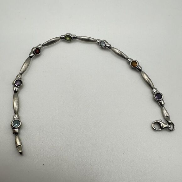 7" 14k white gold and multi-faceted gemstone bracelet! - Picture 3 of 14